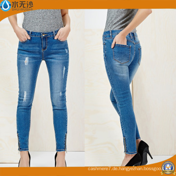 Großhandelsfabrik-Jeans-hohe Taillen-Baumwollgewebe-Frauen-dünne Denim-Jeans